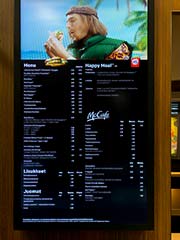 McDonalds menu prices Helsinki, Finland. BigMac price