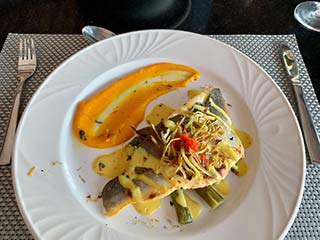 Sea bass fillet at Italian a la carte Mitsis Rodos Village Beach Hotel & Spa